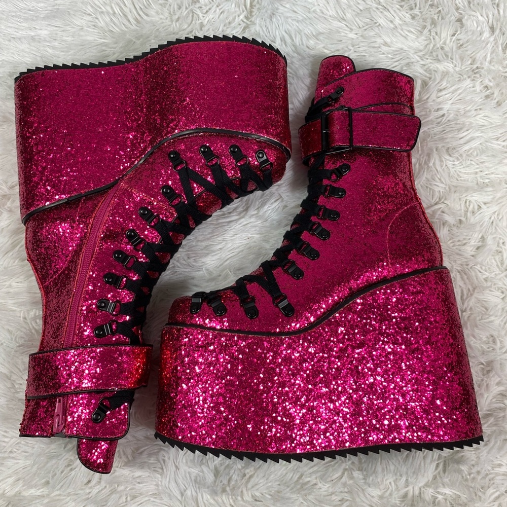 💔SOLD💔CLUB EXX Sugar Coated Traitor Ultra High Platform Boots Glitter Lace Up - Picture 5 of 16